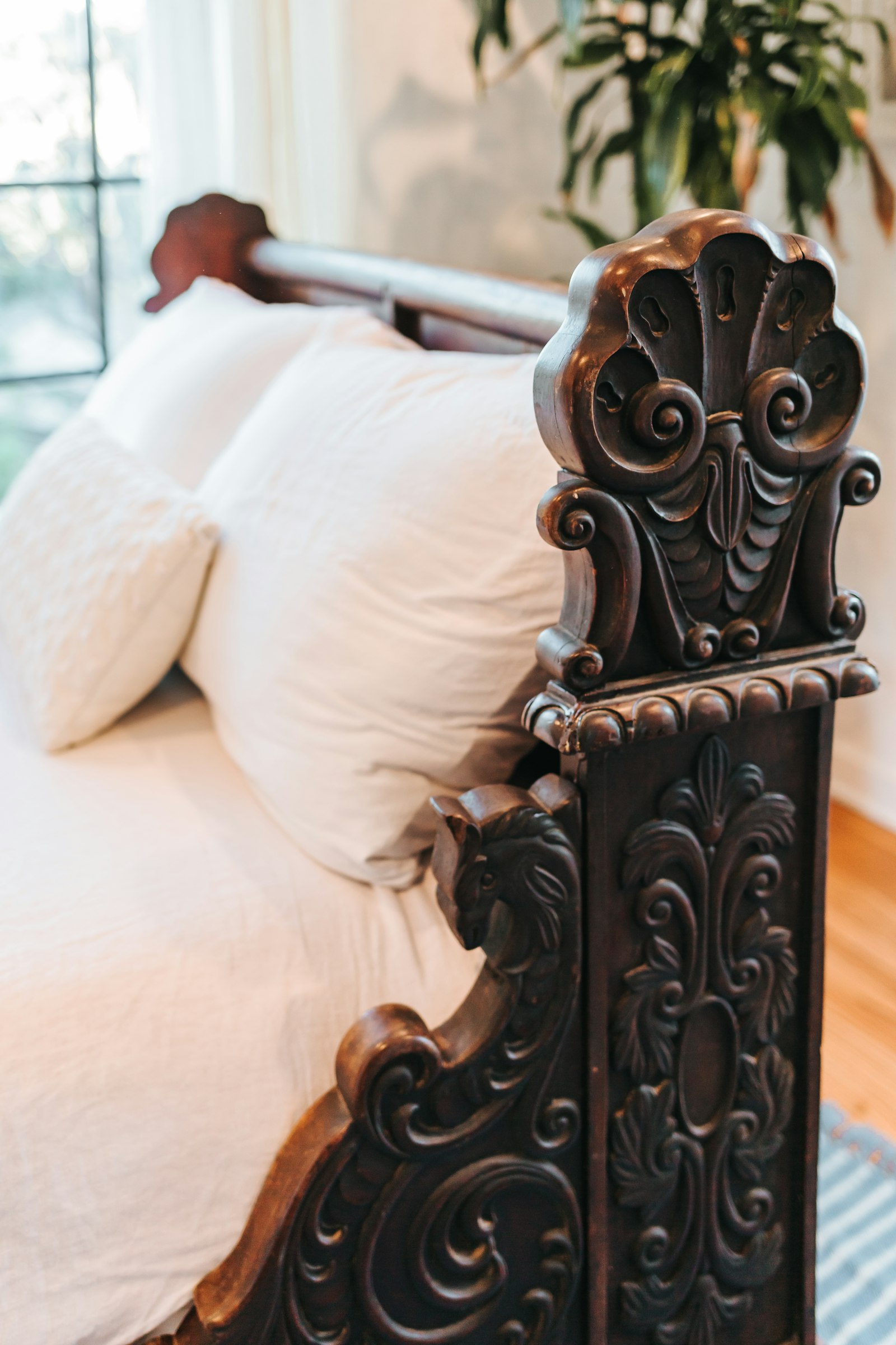 Traditional hand-carved wooden bed