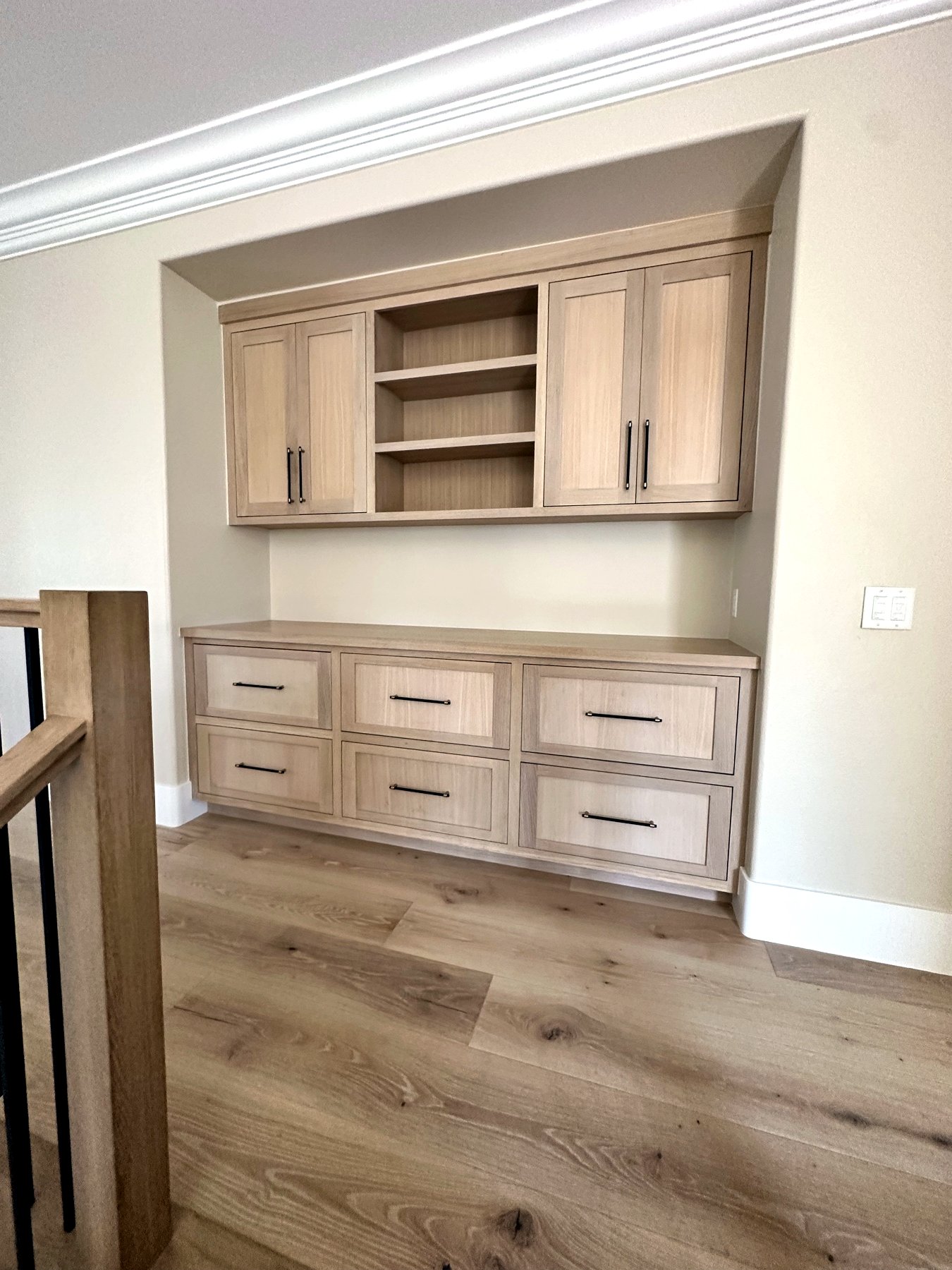 Custom built-in dresser with open shelving