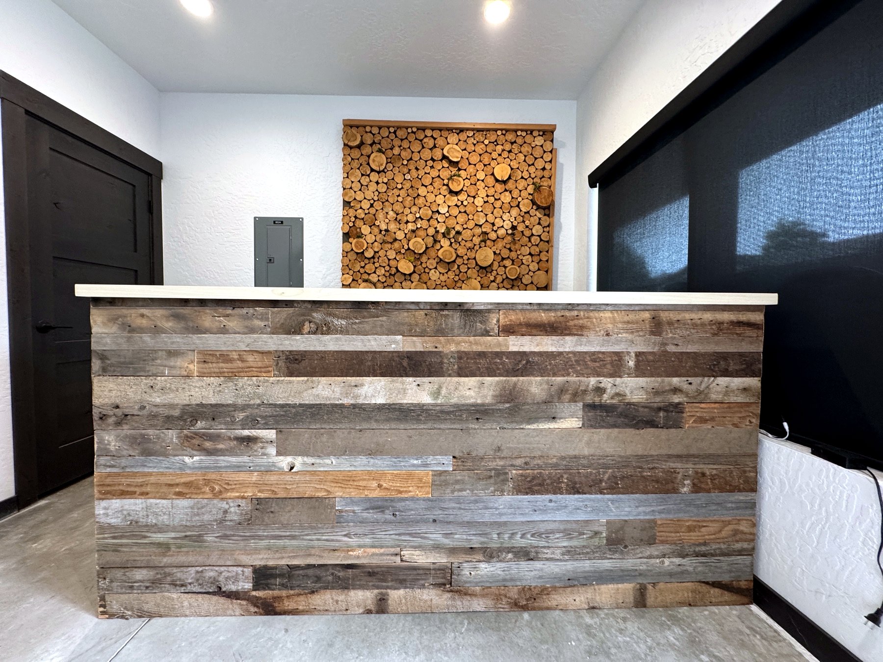 Reclaimed barnwood commercial reception desk