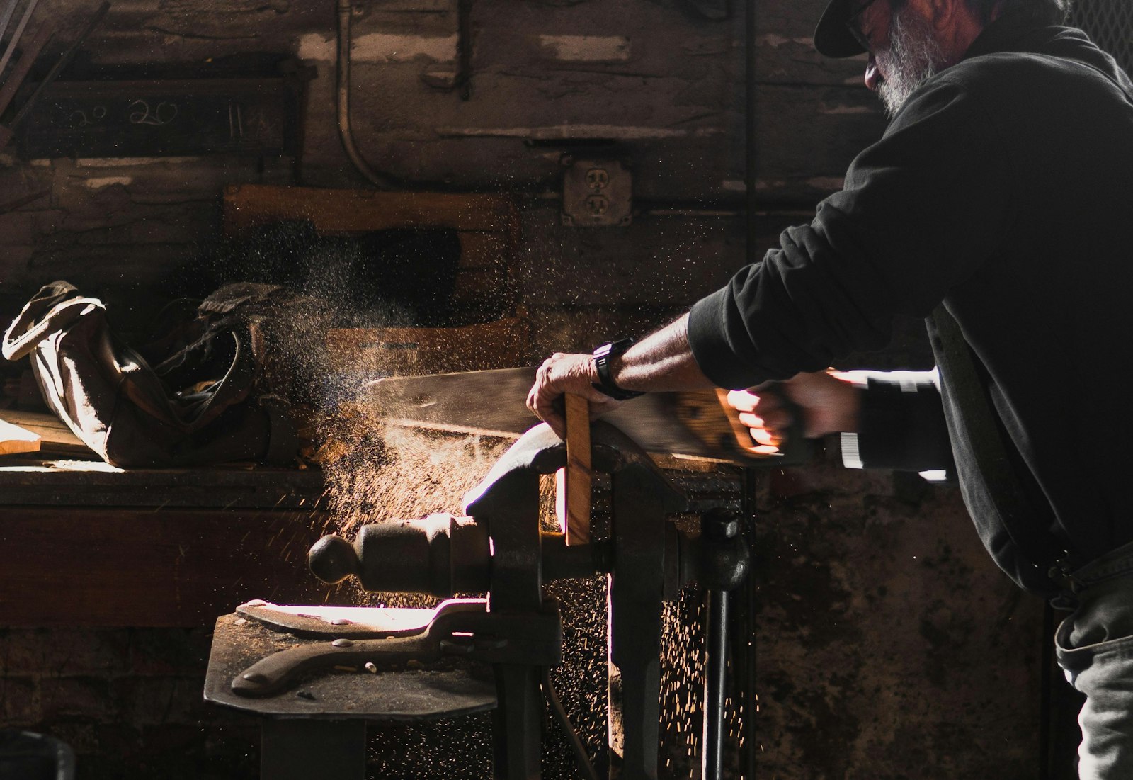 Craftsman working at a woodworking bench